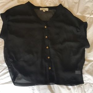 🎁Black sheer button down black top